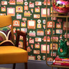 Roomset close-up of vintage devices wallpaper in brights and smashed avocado colourway