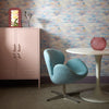 Roomset of brushstroke wallpaper in cool tones colourway