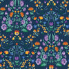 Forget Me Not Wallpaper in Navy, Pansy Purple, Fern and Citrus