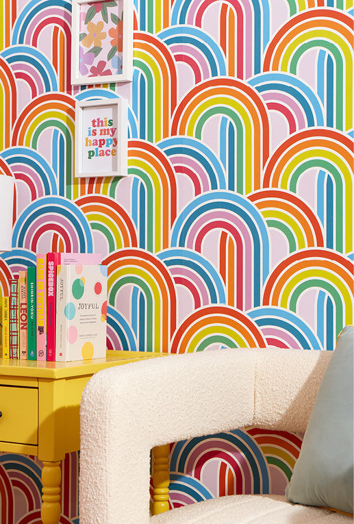 Rainbow wave wallpaper in multicoloured close-up
