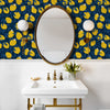Bathroom with Navy and Yellow Lemon Wallpaper